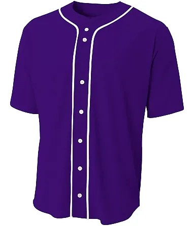 N4184 A4 Adult Short Sleeve Full Button Baseball T PURPLE front view