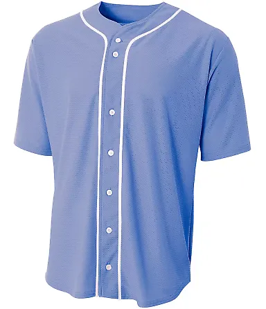 N4184 A4 Adult Short Sleeve Full Button Baseball T LIGHT BLUE front view