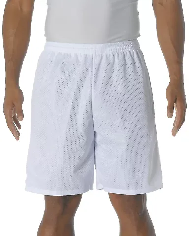N5296 A4 Adult Lined Tricot Mesh Shorts WHITE front view