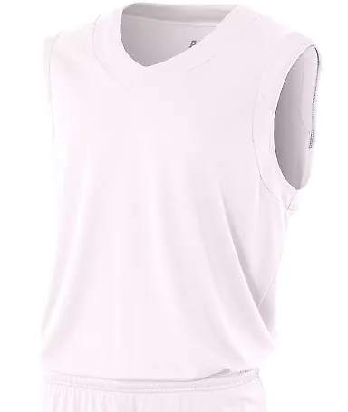 NB2340 A4 Youth Moisture Management V-neck Muscle WHITE front view