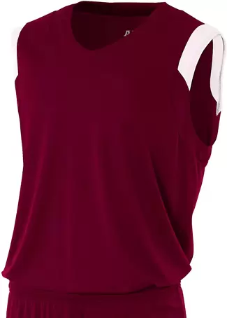 NB2340 A4 Youth Moisture Management V-neck Muscle MAROON/ WHITE front view