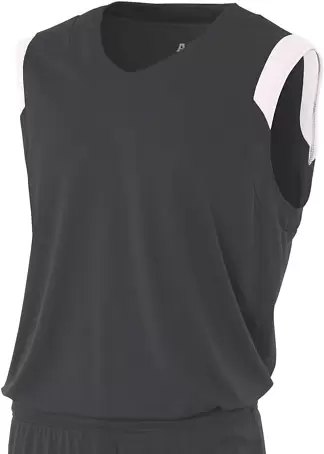 NB2340 A4 Youth Moisture Management V-neck Muscle GRAPHITE/ WHITE front view