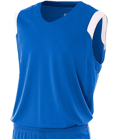 NB2340 A4 Youth Moisture Management V-neck Muscle ROYAL/ WHITE front view