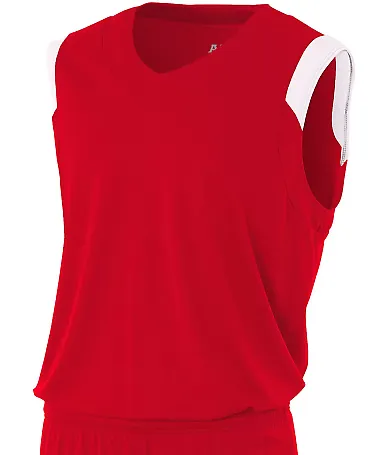 NB2340 A4 Youth Moisture Management V-neck Muscle SCARLET/ WHITE front view