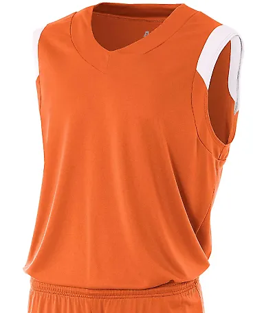 NB2340 A4 Youth Moisture Management V-neck Muscle ORANGE/ WHITE front view