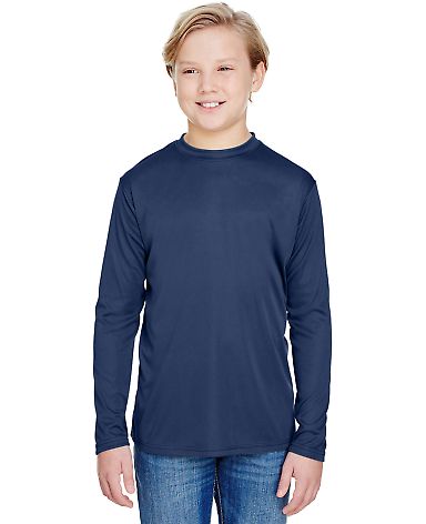 NB3165 A4 Youth Cooling Performance Long Sleeve Cr in Navy front view