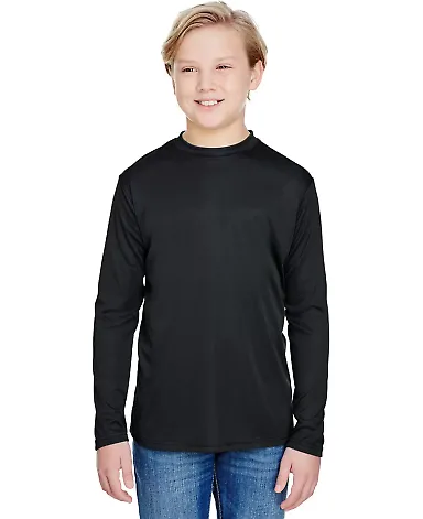 NB3165 A4 Youth Cooling Performance Long Sleeve Cr BLACK front view