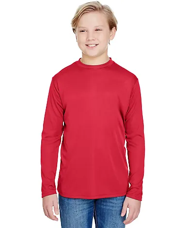 NB3165 A4 Youth Cooling Performance Long Sleeve Cr SCARLET front view