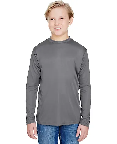 NB3165 A4 Youth Cooling Performance Long Sleeve Cr GRAPHITE front view