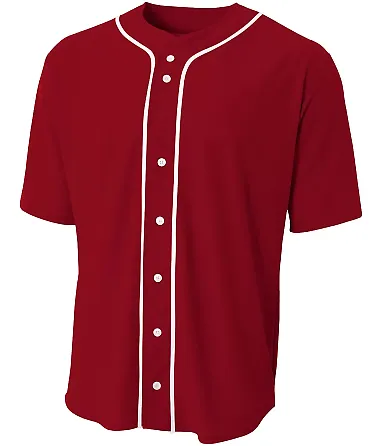 NB4184 A4 Youth Short Sleeve Full Button Baseball  CARDINAL front view