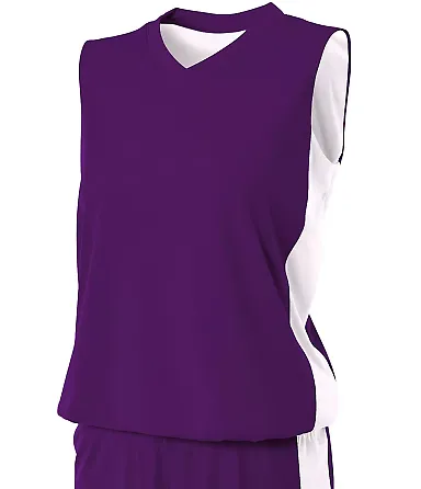 NW2320 A4 Reversible Moisture Management Muscle PURPLE/ WHITE front view
