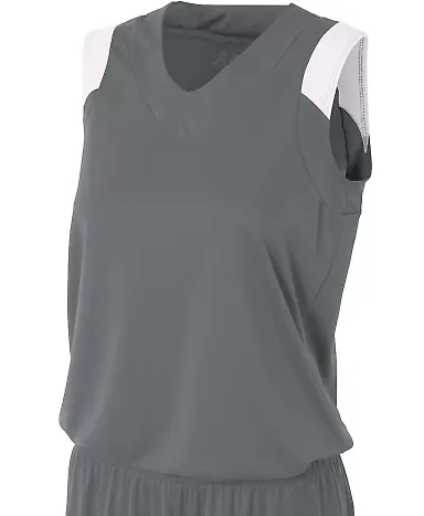 NW2340 A4 Moisture Management V-neck Muscle GRAPHITE/ WHITE front view
