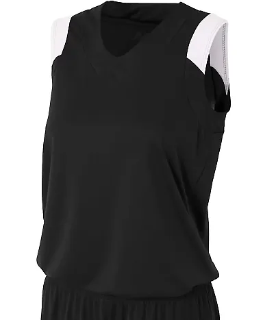 NW2340 A4 Moisture Management V-neck Muscle BLACK/ WHITE front view