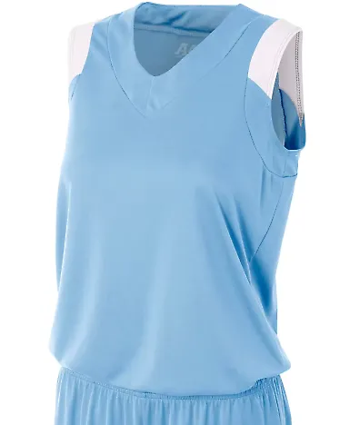 NW2340 A4 Moisture Management V-neck Muscle LT BLUE/ WHITE front view