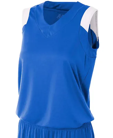 NW2340 A4 Moisture Management V-neck Muscle ROYAL/ WHITE front view