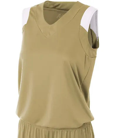 NW2340 A4 Moisture Management V-neck Muscle VEGAS GOLD/ WHT front view