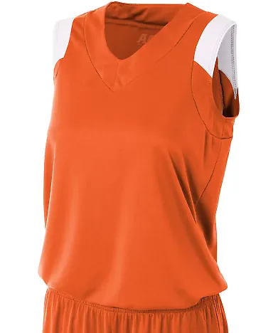 NW2340 A4 Moisture Management V-neck Muscle ORANGE/ WHITE front view