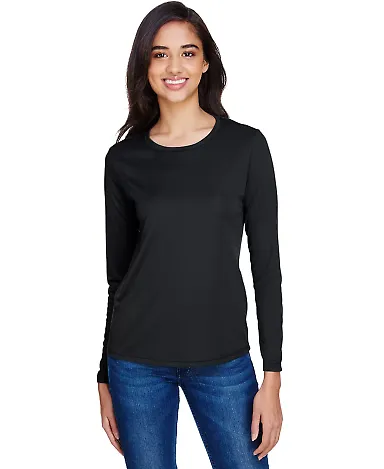 NW3002 A4 Women's Long Sleeve Cooling Performance  BLACK front view