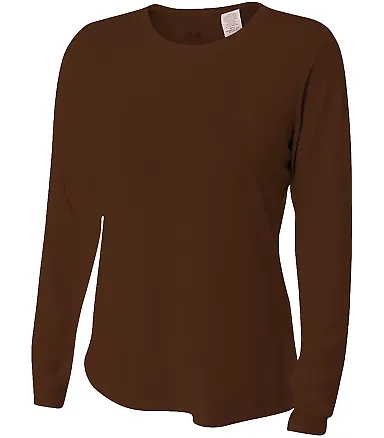NW3002 A4 Women's Long Sleeve Cooling Performance  BROWN front view