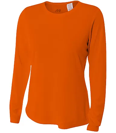 NW3002 A4 Women's Long Sleeve Cooling Performance  SAFETY ORANGE front view