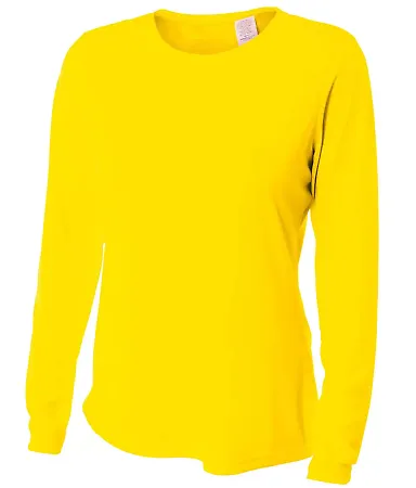 NW3002 A4 Women's Long Sleeve Cooling Performance  SAFETY YELLOW front view