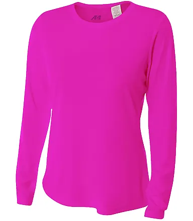 NW3002 A4 Women's Long Sleeve Cooling Performance  FUCHSIA front view