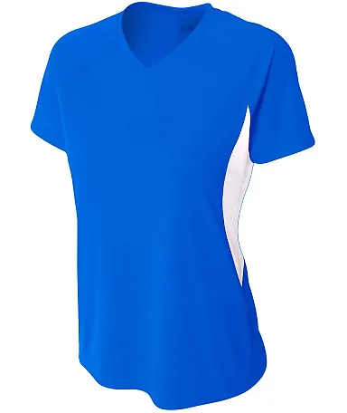 NW3223 A4 Women's Color Blocked Performance V-Neck ROYAL/ WHITE front view