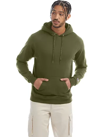 Champion S700 Logo 50/50 Pullover Hoodie in Fresh olive front view
