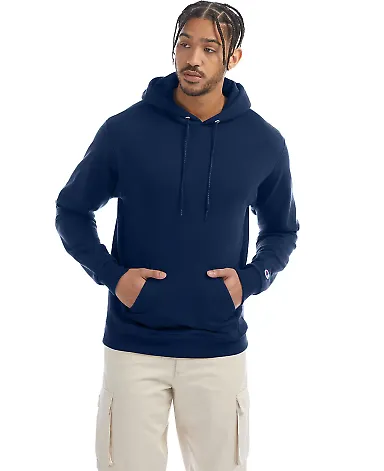 Champion S700 Logo 50/50 Pullover Hoodie in Late night blue front view