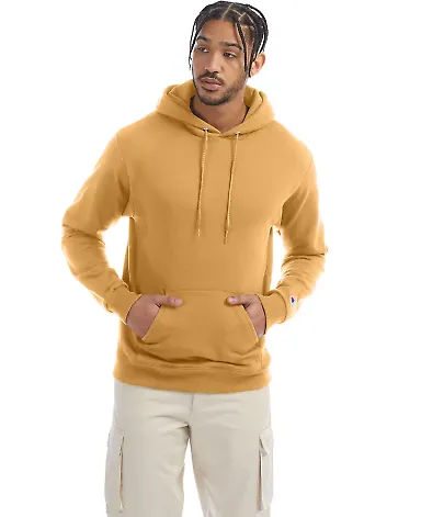 Champion S700 Logo 50/50 Pullover Hoodie in Gold glint front view