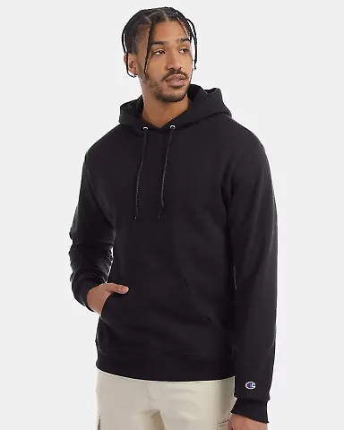 Champion S700 Logo 50/50 Pullover Hoodie in Black front view