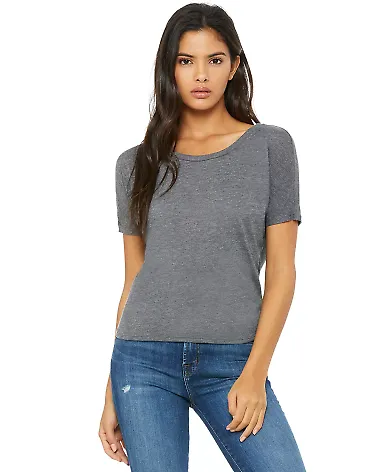 BELLA 8871 Womens Jersey Open Back Shirt in Drk grey heather front view