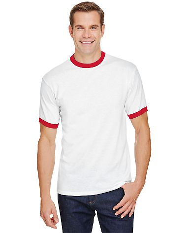 710 Augusta Sportswear Ringer T-Shirt in White/ red front view