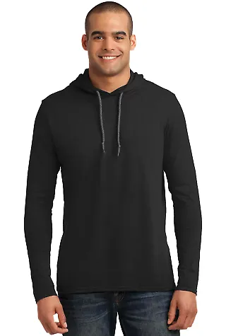 Anvil 987 by Gildan Long-Sleeve Hooded T-Shirt BLACK/ DARK GREY front view