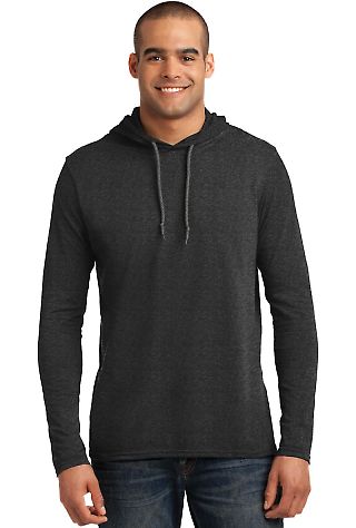 Anvil 987 by Gildan Long-Sleeve Hooded T-Shirt in Hth dk gy/ dk gy front view