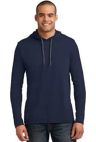 Anvil 987 by Gildan Long-Sleeve Hooded T-Shirt in Navy/ dark grey front view