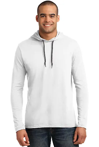 Anvil 987 by Gildan Long-Sleeve Hooded T-Shirt in White/ dark grey front view