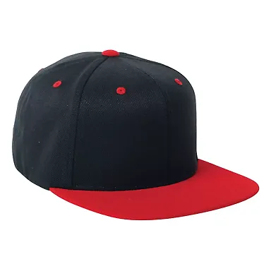 110F Flexfit Wool Blend Flat Bill Snapback Cap  in Black/ red front view