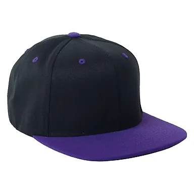 110F Flexfit Wool Blend Flat Bill Snapback Cap  in Black/ purple front view