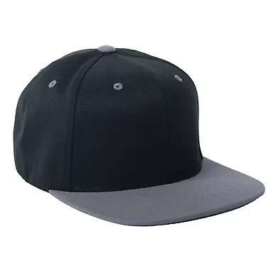 110F Flexfit Wool Blend Flat Bill Snapback Cap  in Black/ grey front view