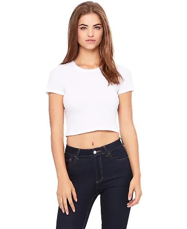 BELLA 6681 Womens Poly-Cotton Crop Top WHITE front view
