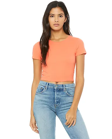 BELLA 6681 Womens Poly-Cotton Crop Top CORAL front view