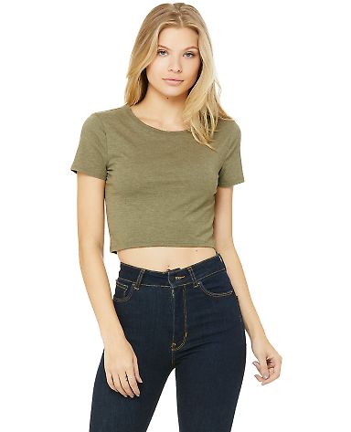 BELLA 6681 Womens Poly-Cotton Crop Top HEATHER OLIVE front view