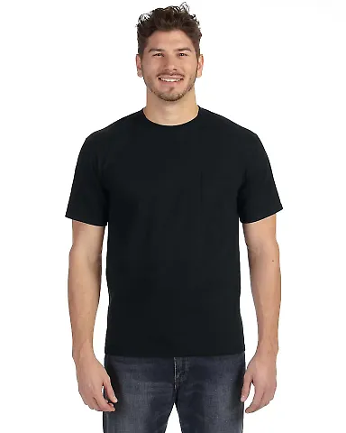 783 Anvil Adult Midweight Cotton Pocket Tee in Black front view