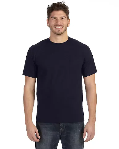 783 Anvil Adult Midweight Cotton Pocket Tee in Navy front view