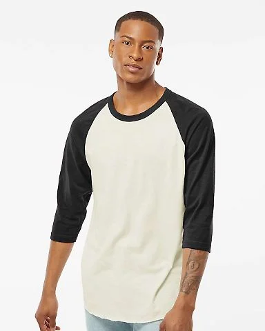 Tultex 0245TC Unisex Fine Jersey Raglan Tee in Vintage white/ black front view