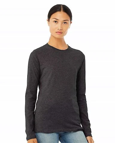 BELLA 6500 Womens Long Sleeve T-shirt in Dark gry heather front view