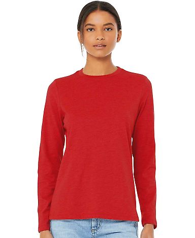 BELLA 6500 Womens Long Sleeve T-shirt in Red front view