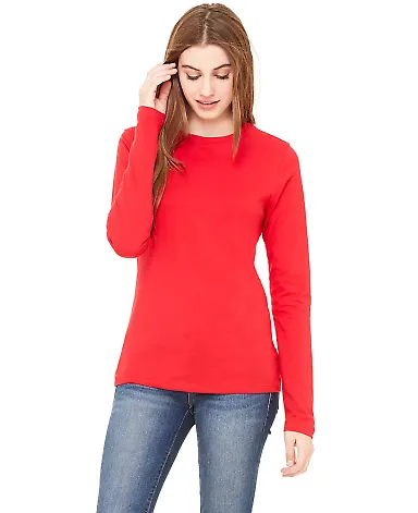 BELLA 6500 Womens Long Sleeve T-shirt in Red front view
