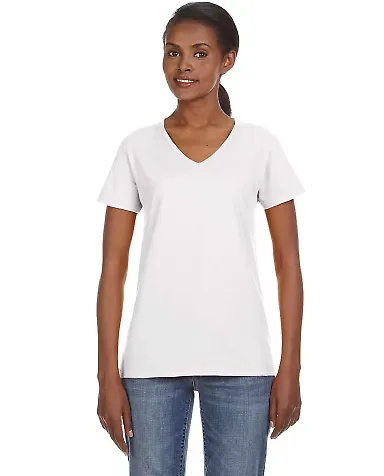 88VL Anvil - Missy Fit Ringspun V-Neck T-Shirt in White front view